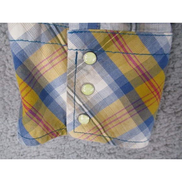 Energie Shirt Mens XL Multicolor Western Pearl Snap Button Plaid Embroidered - Picture 9 of 16